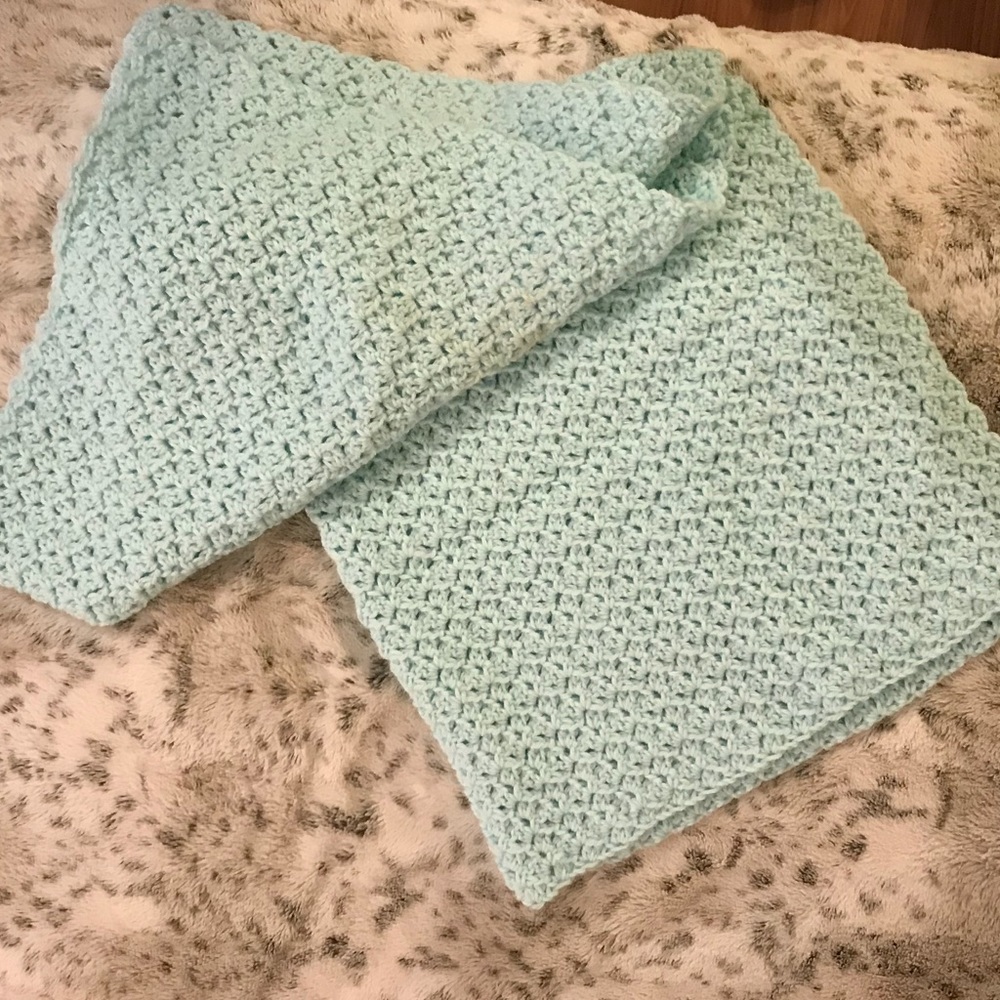 Mint blue baby size knitted blanket brand new
